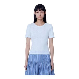Ganni Camiseta Compact Pointelle Rib - Tops - Mujer - Blanco - XS