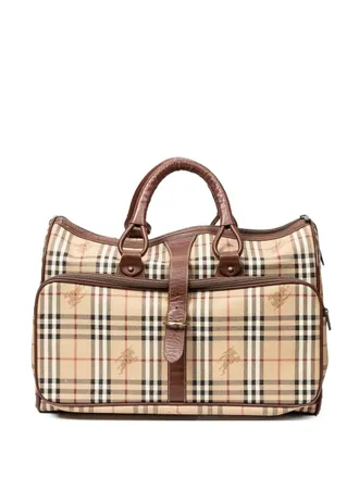 Burberry check-pattern leather-trimmed holdall bag - Brown