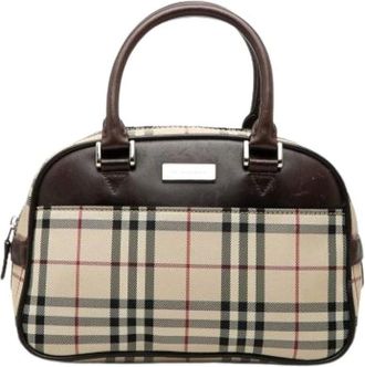 Burberry Pre-owned Handbags, female, Beige, Size: ONE SIZE Pre-owned Plaid Canvas Handbag