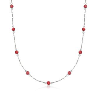 Ross-Simons Ruby Station Necklace in Sterling Silver
