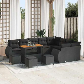 vidaXL Conjunto De Sof&aacute; De Jard&iacute;n 13 Pcs Negro Rat&aacute;n Sint&eacute;tico Vidaxl