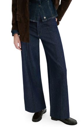 Mango Seamed High Waist Wide Leg Jeans in Open Blue at Nordstrom, Size 10