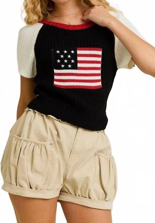 Le Lis Blanc Deux usa Flag Raglan Short Sleeve Crewneck Ribbed Sweater Top In Navy