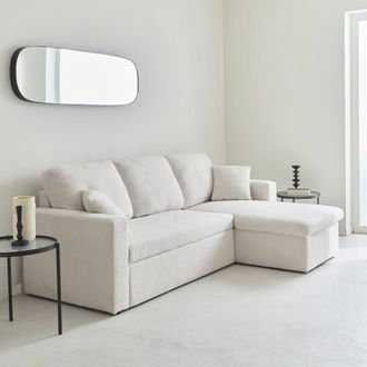 Sweeek 3-seater Corner Sofa Bed In Boucle in Cream