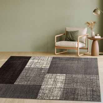 Paco Home Paco Home - Alfombra De Dise&ntilde;o Moderna A Cuadros Mezcla En Gris Crema Marr&oacute;n 200x290 Cm