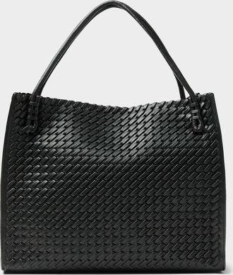 Simons Womens Braided faux-leather square tote bag