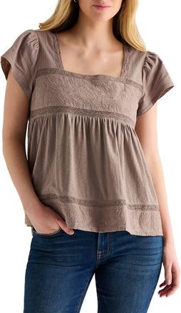 Lucky Brand Embroidered Square Neck Top in Pine Bark at Nordstrom Rack, Size X-Large
