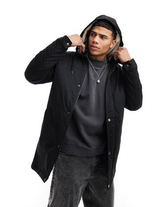 Only & Sons Only & Sons parka with borg lined hood in black