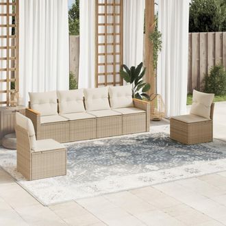 vidaXL Vidaxl - Juego De Sof&aacute;s Jard&iacute;n Con Cojines 6 Pzas Rat&aacute;n Sint&eacute;tico Beige
