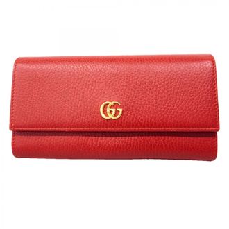 Gucci Red Color Leather Long Wallet (Bi-Fold) (Pre-Owned)