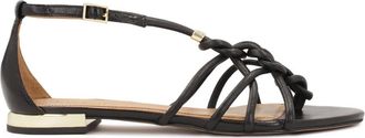Kazar Zwarte- zwarte sandalen met gouden hak - Dames - Sandalen - Zwart - 37 EU - Leer - Schoenen