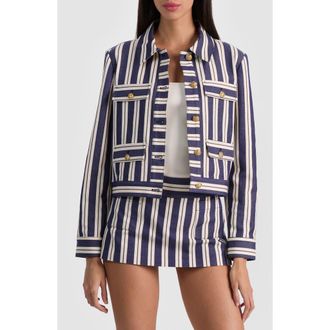 Alice & Olivia Alex Stripe Boxy Jacket in Metro Stripe Twilight Blue at Nordstrom, Size X-Small