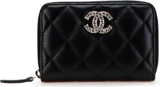 Chanel Portamonete CC Crystal in pelle dagnello trapuntata 2021-2025 - Nero