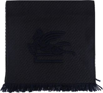 Etro Sjaal met logo - Dames - Wintersjaals - Blauw - ONE Size - Leer - Accessoires