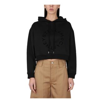 Stella McCartney Stella McCartney, Hoodies, female, Black, Size: L Flock Embossed Logo Cropped Hoodie