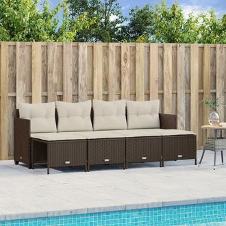vidaXL Set Comedor De Jard&iacute;n 5 Piezas Y Cojines Rat&aacute;n Sint&eacute;tico Marr&oacute;n Vidaxl