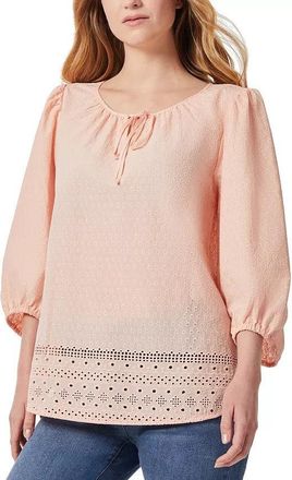 Jones New York Top Womens Rose Sand Pointelle Hem Tie NeckSleeve FTS1123