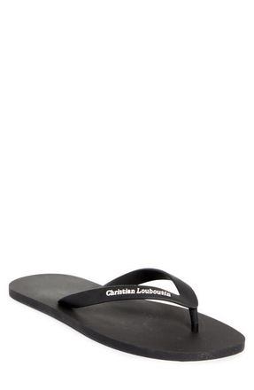 Christian Louboutin Logo Embossed Rubber Flip Flop in Bk01-Black at Nordstrom, Size 12Us