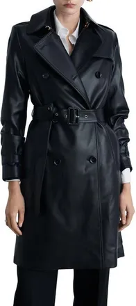 Mango Double Breasted Belted Faux Leather Trench Coat in Black at Nordstrom, Size 3X