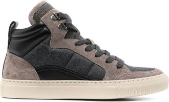 Brunello Cucinelli panelled high-top sneakers - women - Calf Suede/Metal/Fabric/Calf Leather/Rubber - 35 1/2 - Grey