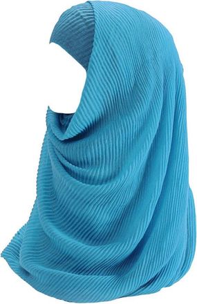 Lina & Lily Premium Cotton Pleated Hijab for Muslim Women, Maxi Head Scarf Shawl Wrap Lightweight (Light Blue)