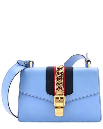 Gucci Blue Leather Sylvie Shoulder Bag Small (Authentic Pre-Loved)