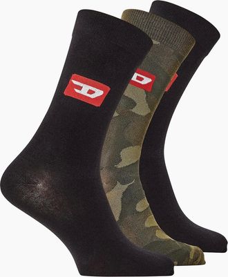 Diesel Mens 3 Pack Long Crew Socks - Black - Size: 9.5/13/12.5/12/11.5/11/9/16/15.5/15/14.5/14/13.5/10.5/10