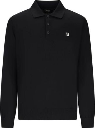 Fendi Round-neck Knitwear, male, Black, M, Polo Wool FF Metal