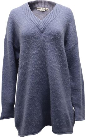 Acne Studios Keandra V Neck Sweater in Blue Nylon