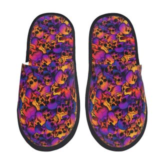 Generic Warm Slipper Skull Print Home Slipper Breathable Fluffy Slippers Unisex Scuff Slippers For Winter Travel Hotel M