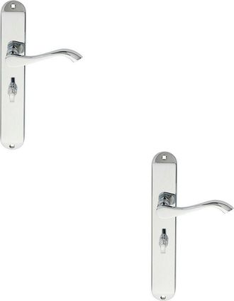 Loops 2x PAIR Curved Lever on Long Slim Bathroom Backplate 241 x 40mm Polished Chrome