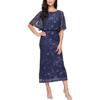 S.L. Fashions Sequin Blouson Bodice Gown in Navy at Nordstrom, Size 10P