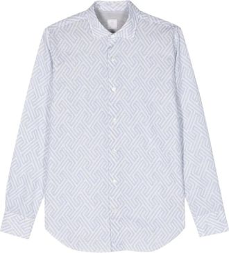 Eleventy Geometrisch Print Button-Up Overhemd - Heren - Casual Overhemden - Blauw - 3XL - Katoen - Overhemden