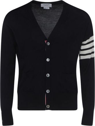Thom Browne Blue Fleece Wool Mens Cardigan