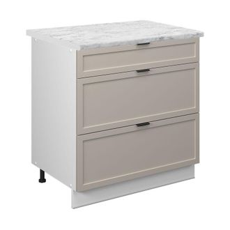 Vicco Mueble Bajo De Cocina Fame-line, Grisbeige, 80 Cm Con 3 Cajones, Et M&aacute;rmol, Vicco