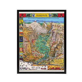 Artery8 Map Mora 1931 Yosemite Valley Framed Canvas Wall Art Print | Size: W24 x H32