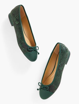 Talbots Madison Ballet Flats - Croc Embossed - Dark Pine Grove - 8M Talbots