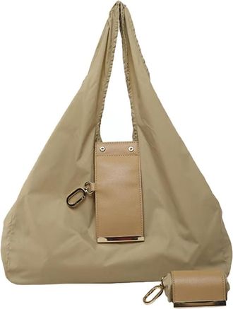 Generic Keychain Tote Bag, Portable Handbag for Daily Errands, Lightweight Foldable Expandable Leather Mini Bag, Shopping Tote (Khaki)