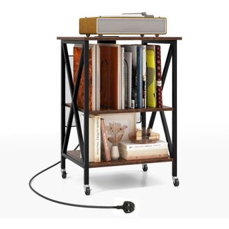 Costway Record Player Stand Turntable Stand Vinyl Storage Cabinet Brown