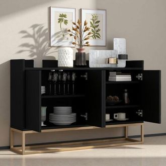 OEM Armario De Almacenamiento - 4 Puertas - Madera Maciza - Dise&ntilde;o Moderno - Negro Y Dorado