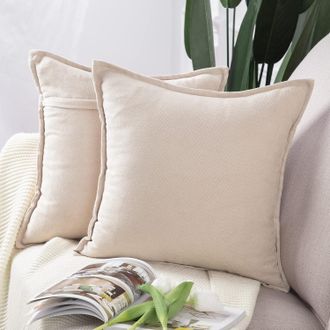 OEM Juego De 2 Fundas De Coj&iacute;n Cortas, Suaves Y Decorativas De Chenilla Para Sof&aacute; Y Dormitorio, 45 X 45 Cm, Color Beige