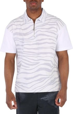 Roberto Cavalli Mens Optical White Zebra Striped Cotton Polo Shirt, Size X-Small
