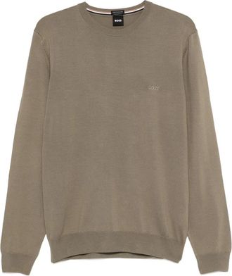 BOSS Felpa girocollo con logo ricamato - Marrone