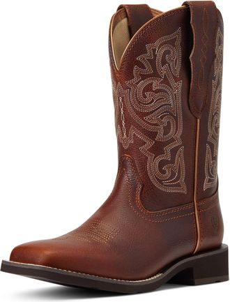Ariat Womens Delilah StretchFit Wide Square Toe Western Boots in Spiced Cider, B Medium Width, Size 8.5, by Ariat