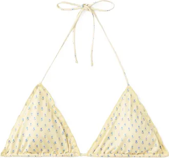 Mango Floral Print Triangle Bikini Top in Pastel Yellow at Nordstrom, Size X-Small