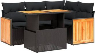 vidaXL Vidaxl - Set De Muebles De Jard&iacute;n 5 Pzas Y Cojines Rat&aacute;n Sint&eacute;tico Negro