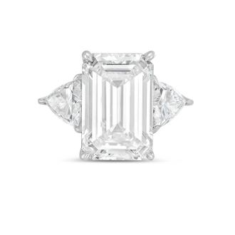 Diana M. Jewels Platinum 8ct lab grown emerald diamond ring with trillions on the sides