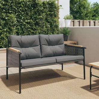 vidaXL Banco De Jard&iacute;n Con Cojines Acero Negro 116 Cm Vidaxl