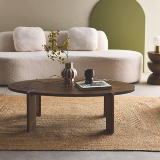 Sweeek Oval Coffee Table In Solid Mango Wood in Walnut