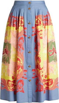 Etro pleated button-down midi skirt - women - Cotton - 44 - Blue
